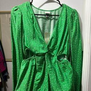 a new day Emerald Green Blouse with Dots